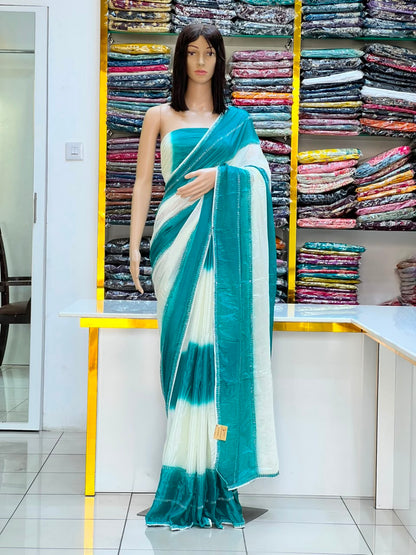 Premium Teal Blue & White Designer Saree with Elegant Border