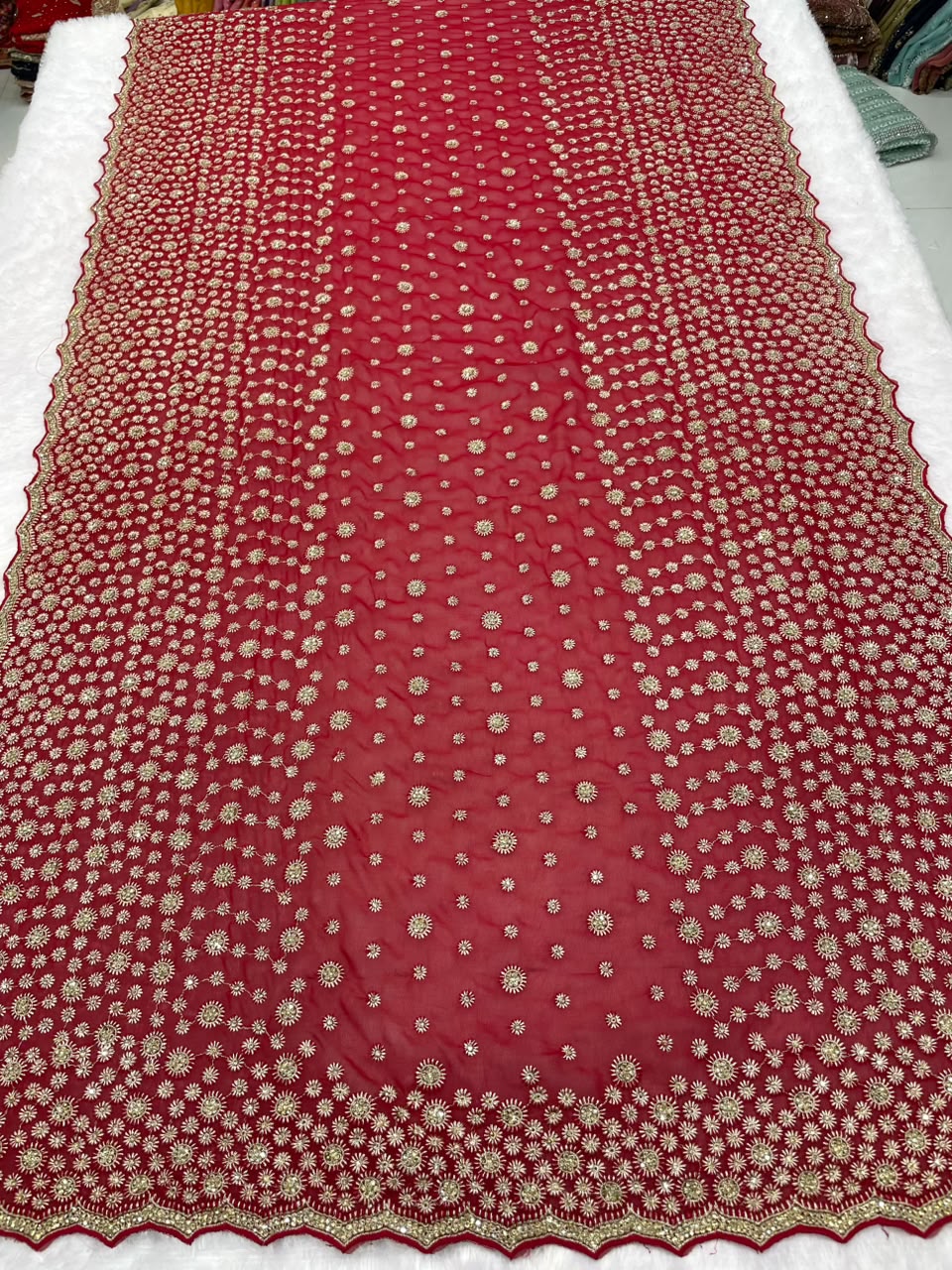 Maroon Bridal Saree with Full Heavy Embroidery & Jarkan Stone Work | Designer Wedding Saree | Sitaram Creation