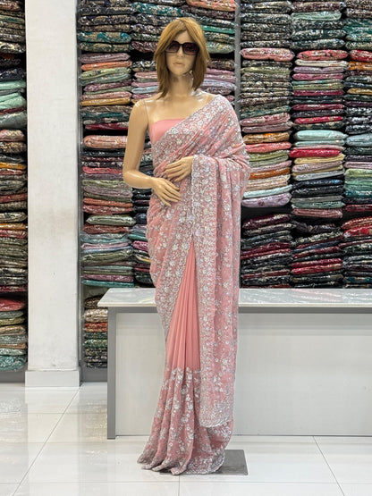 Premium Georgette Pastel Dream Saree Collection with Silver Work