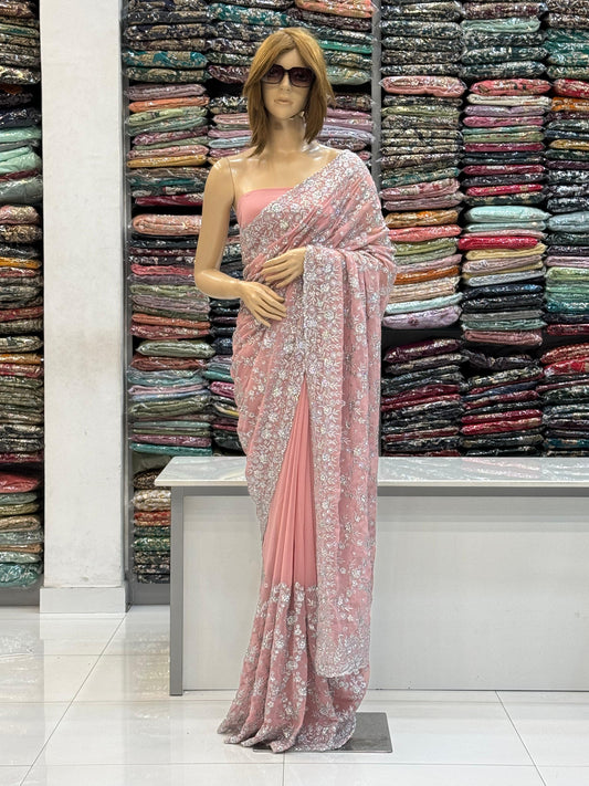 Premium Georgette Pastel Dream Saree Collection with Silver Work