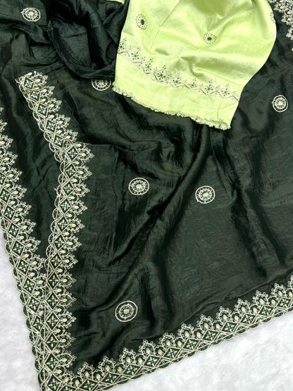 Premium Tissue Crush Embroidered Saree – Elegant Festive Collection