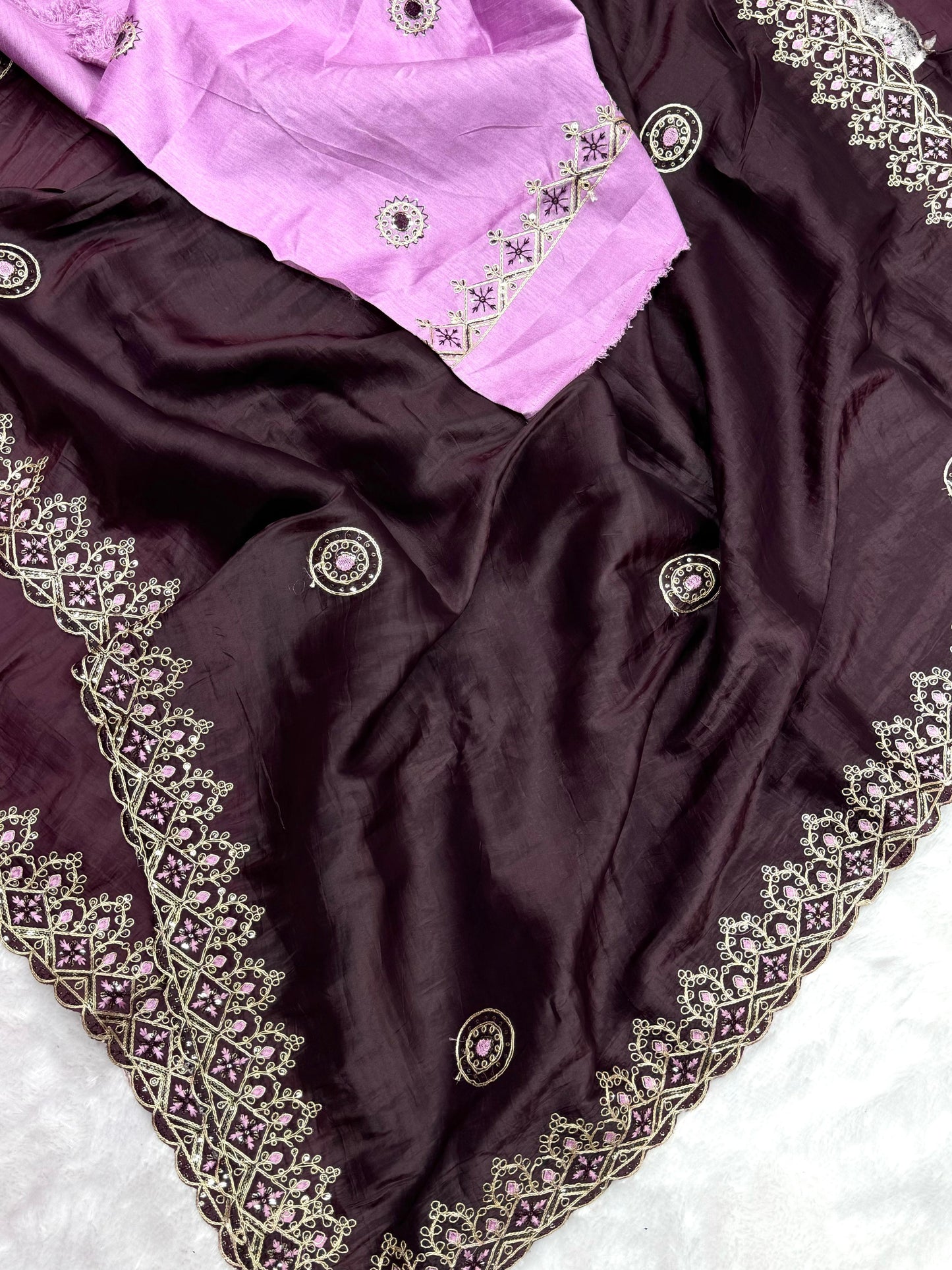 Premium Wine Purple Tissue Crush Saree with Designer Embroidery Border