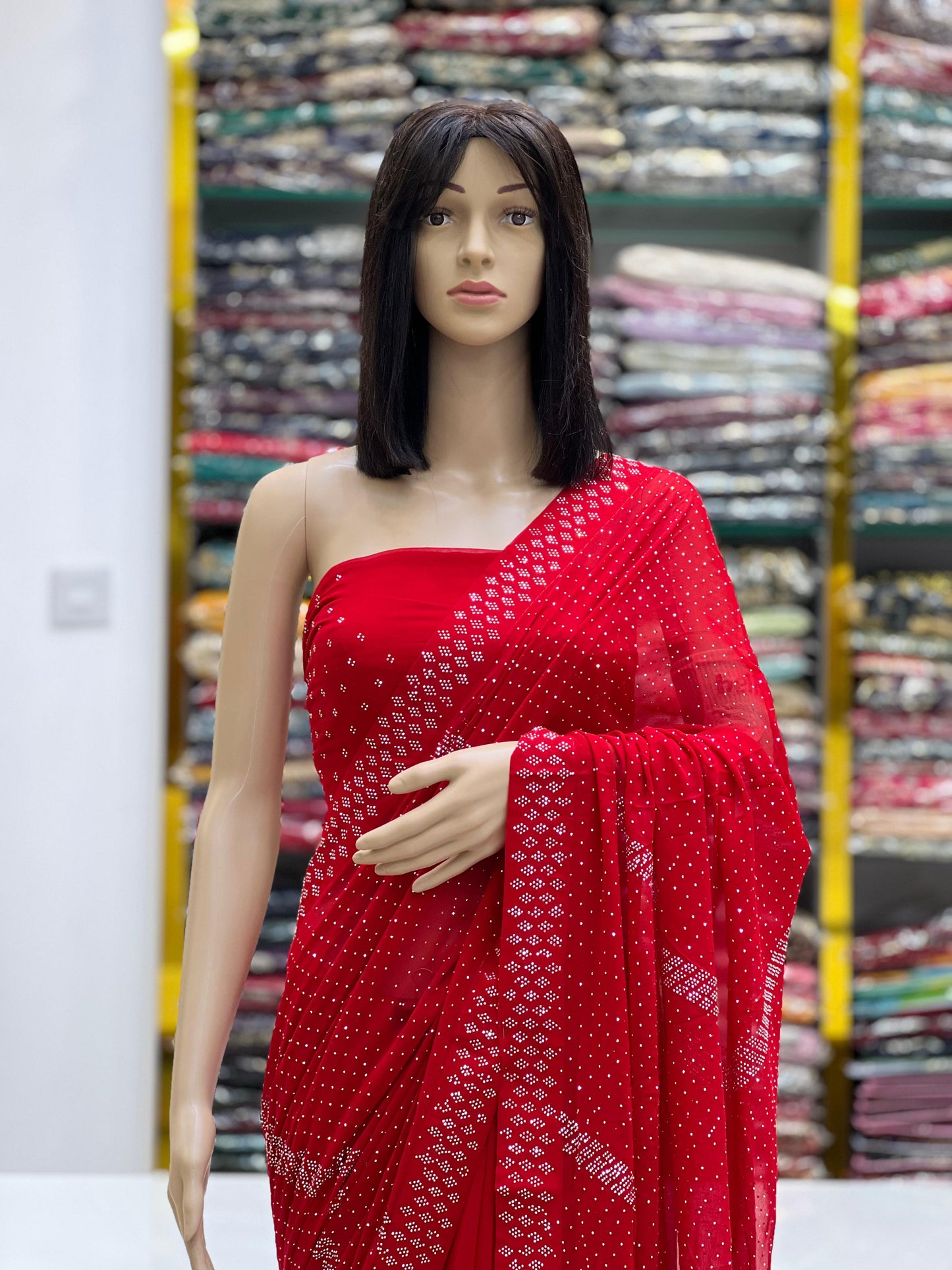 Stylish Red Stone Work Saree for Festive & Special Occasions