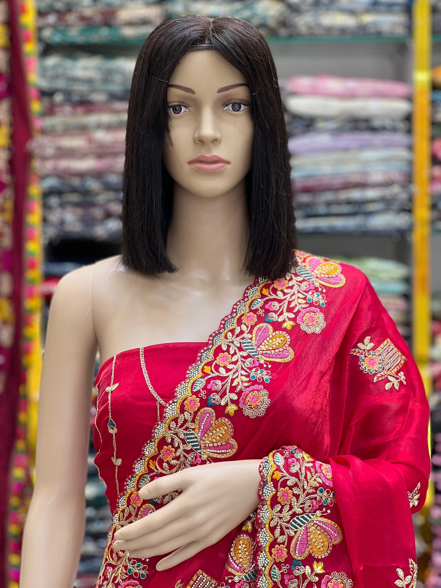 Premium Red Space Silk Saree with Heavy Embroidery Border