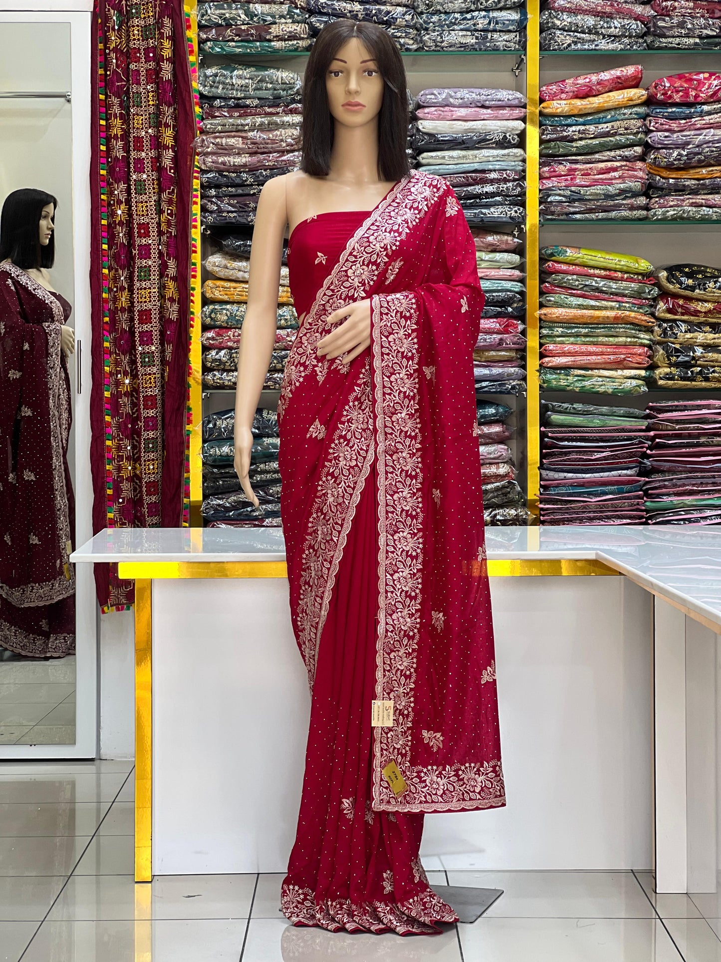 Fancy Vichitra Silk Silver Jari Embroidery Saree