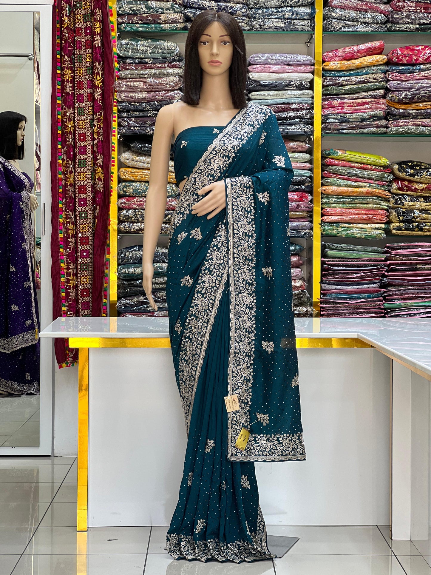 Fancy Vichitra Silk Silver Jari Embroidery Saree