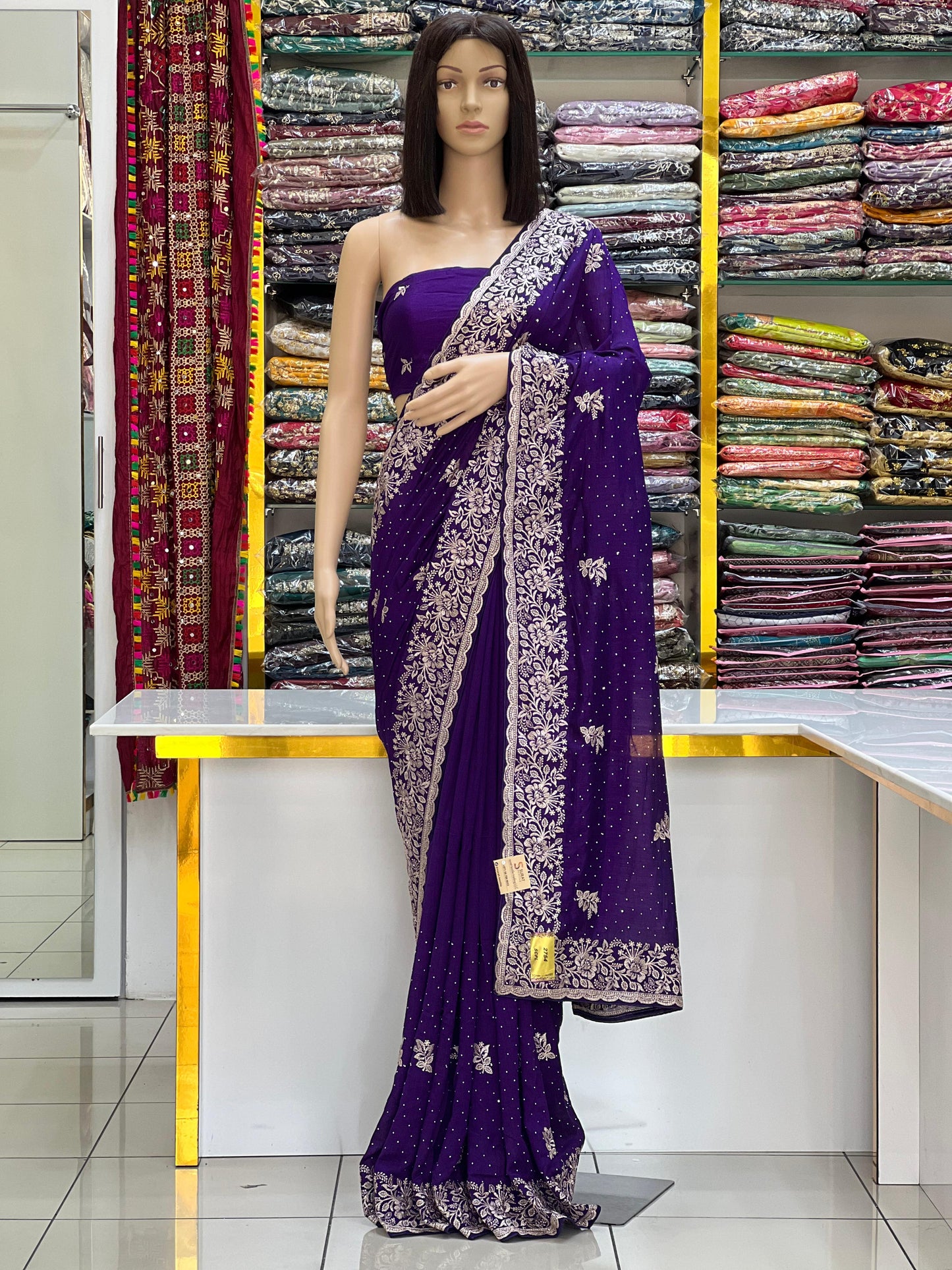 Fancy Vichitra Silk Silver Jari Embroidery Saree