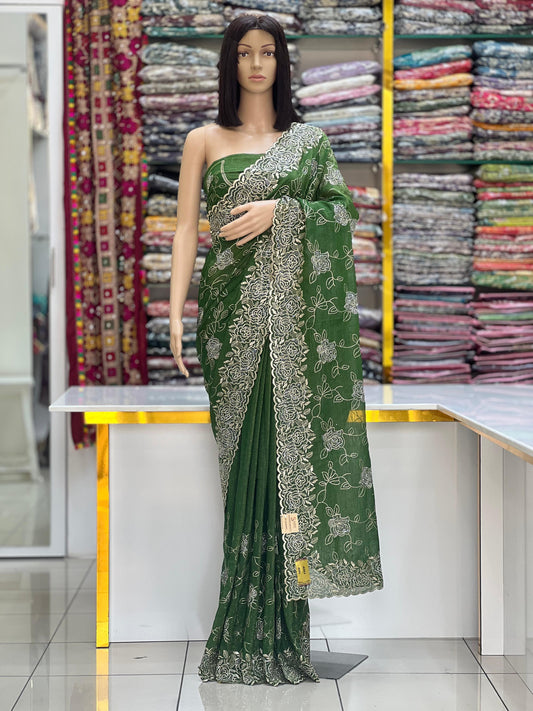Floral Fantasy Heavy Embroidered Thread Work Saree Collection