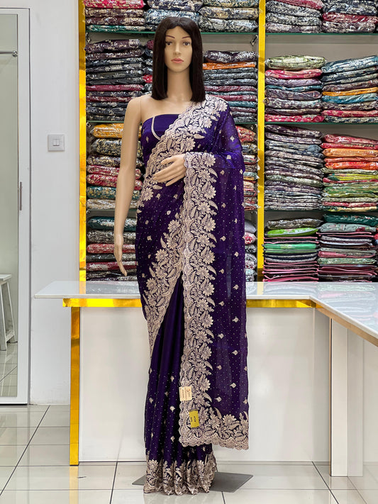 Fandy Satin Grand Floral Thread/ZarEmbroidered Collection With Cut Work