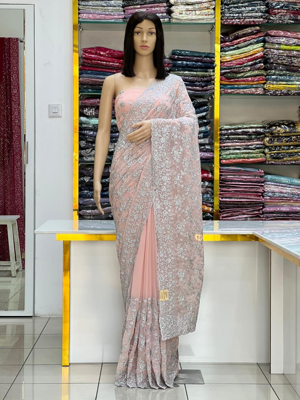 Premium Georgette Pastel Dream Saree Collection with Silver Work