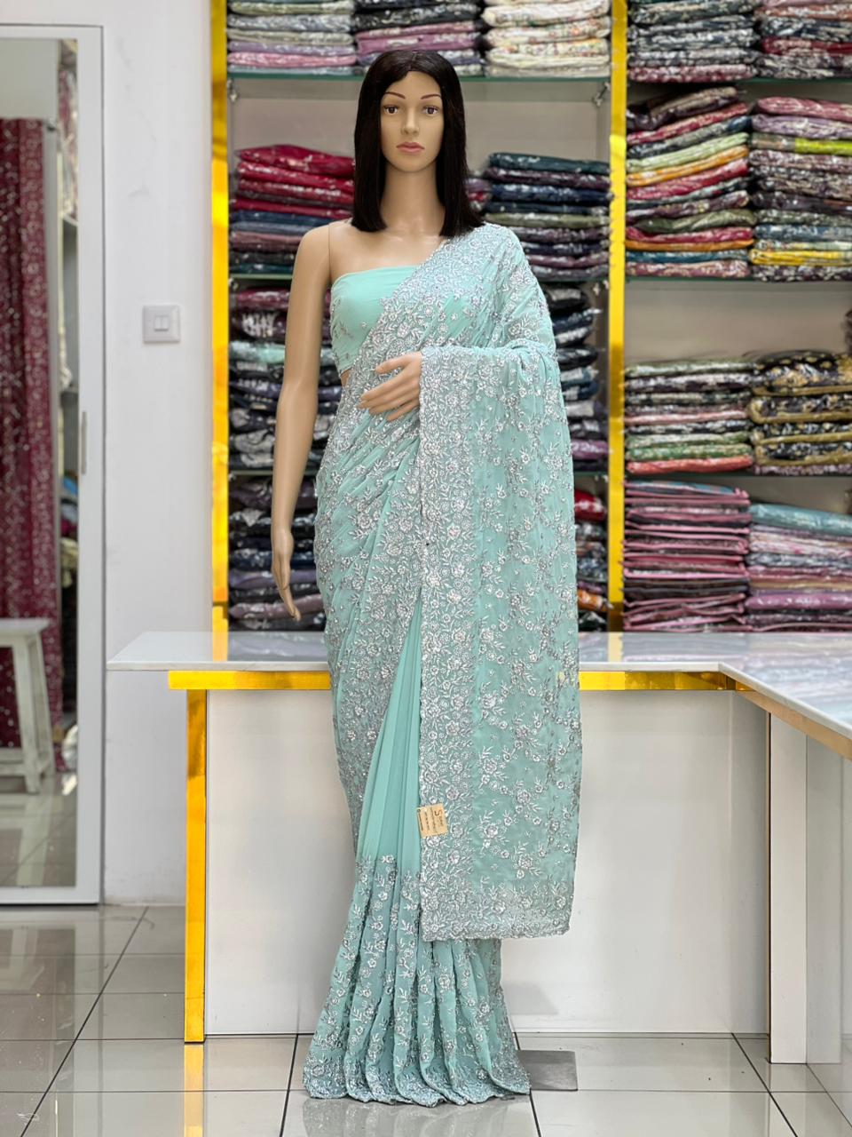 Premium Georgette Pastel Dream Saree Collection with Silver Work