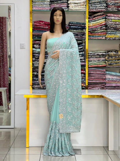Premium Georgette Pastel Dream Saree Collection with Silver Work