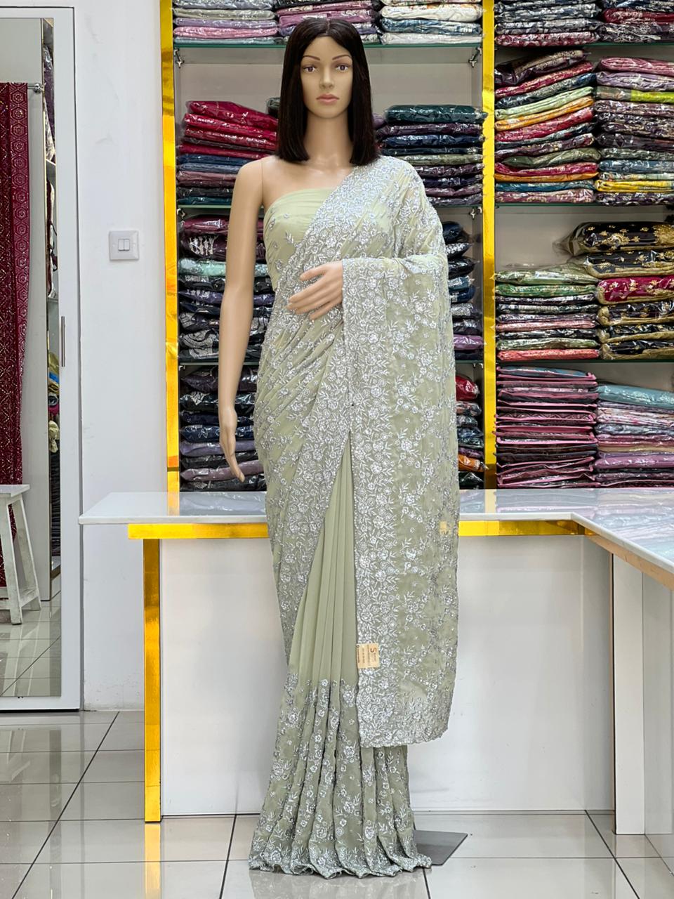 Premium Georgette Pastel Dream Saree Collection with Silver Work