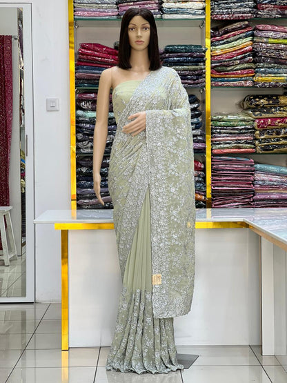 Premium Georgette Pastel Dream Saree Collection with Silver Work
