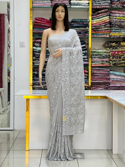 Premium Georgette Pastel Dream Saree Collection with Silver Work