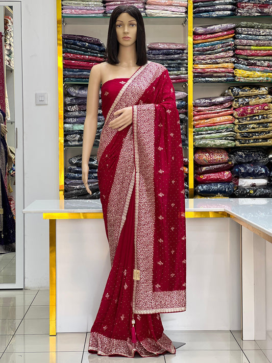 Elegant Embellished Vichitra Silk  Saree Collection With Heavy Zari Border & Tussle