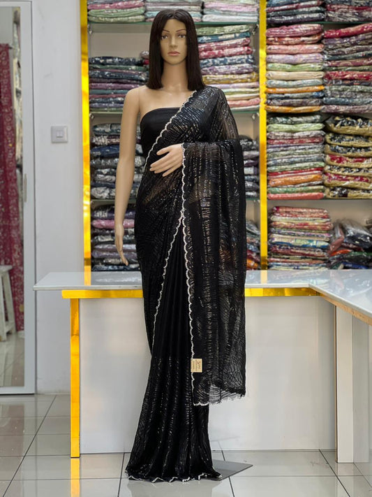 Premium Georgette Black Partywear Sequin-Style Designer Saree