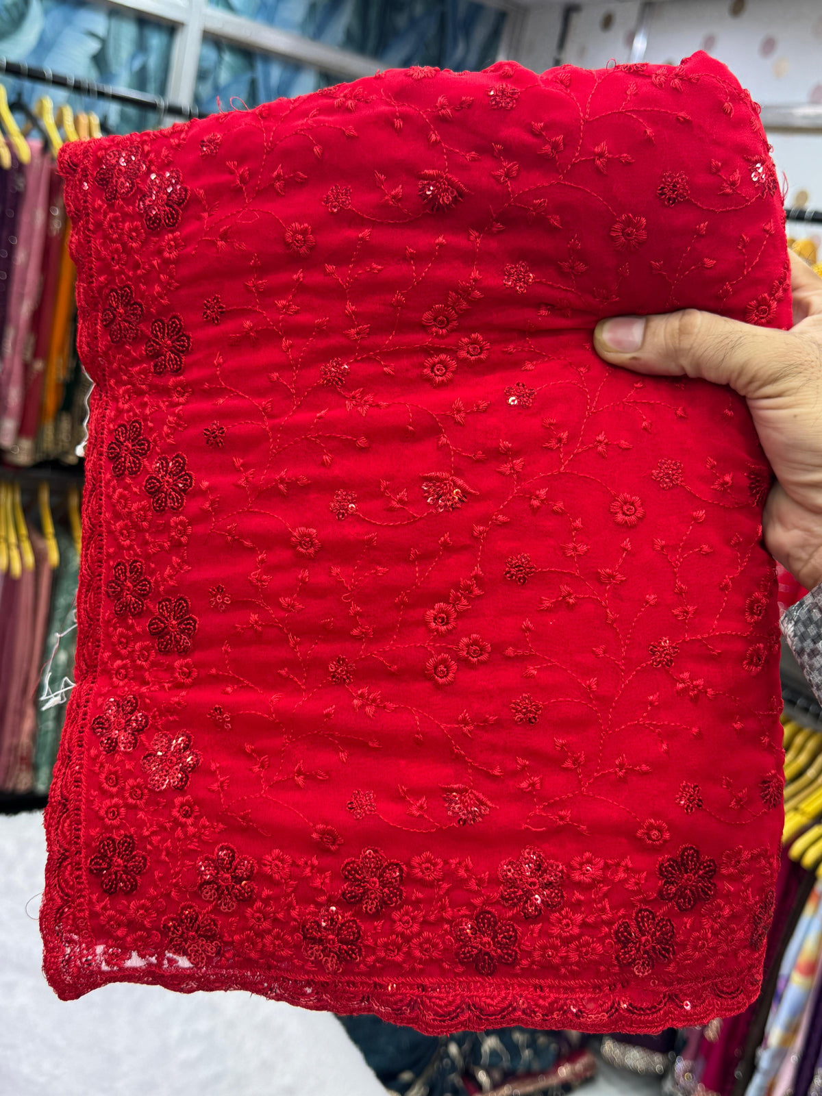 Red Georgette Thread & Sequin Work Designer Saree | Wedding & Festive Wear