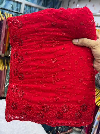 Red Georgette Thread & Sequin Work Designer Saree | Wedding & Festive Wear