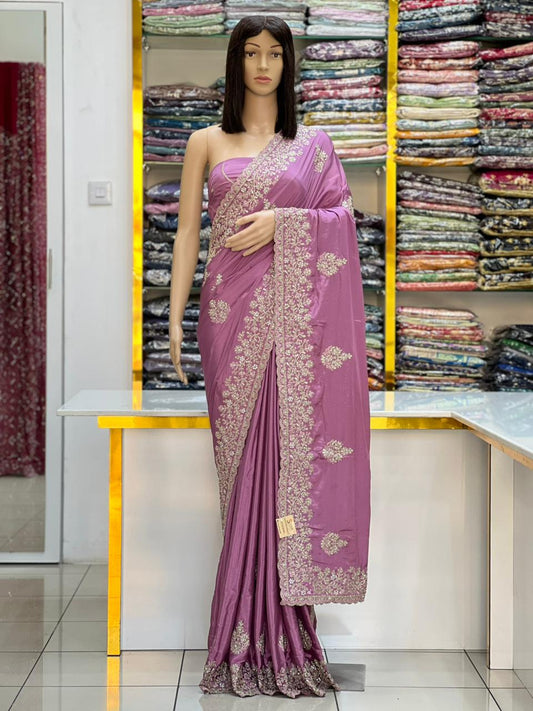 Soft Satin Silk Rich Threadwork & Cutwork Fiesta Saree Collection