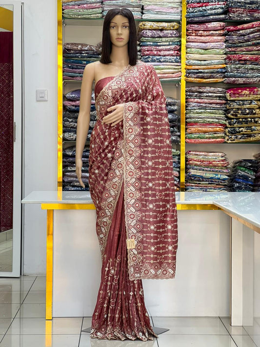 Geometric Glamour Crushed Silk Blend Regal Zari embroidery Saree Collection