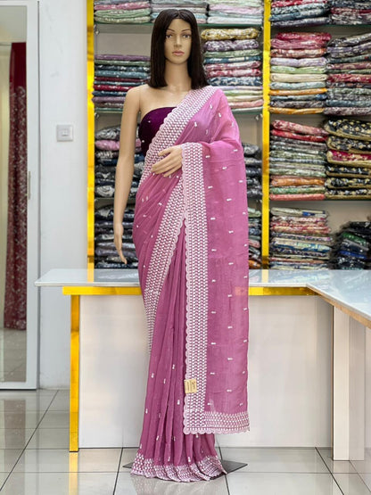 Elegance  Exquisite Sequence Thread Border Saree Collection With Contras Blouse