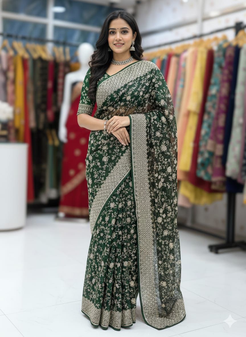Exquisite Crunchy Fabric With  Zari Work Designer Saree Collection