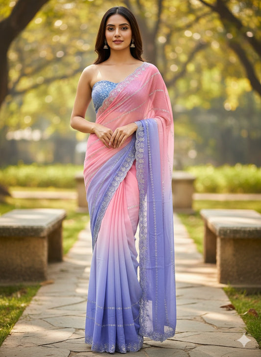Ombre Star Georgette Saree Collection Radiant Dual-Tone Elegance