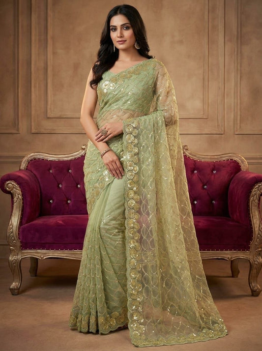 Pastel Dreams Sequin Scalloped Border  Saree Collection