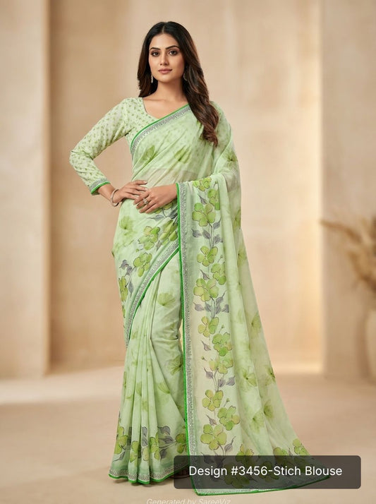 Effortless Grace  Floral Printed Designer Saree Collection With Stitched Blouse
