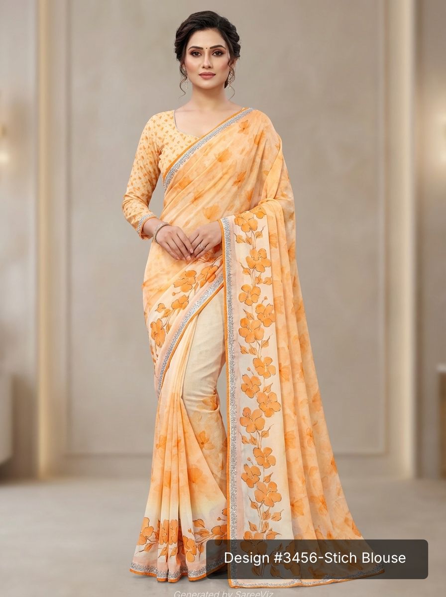 Effortless Grace  Floral Printed Designer Saree Collection With Stitched Blouse