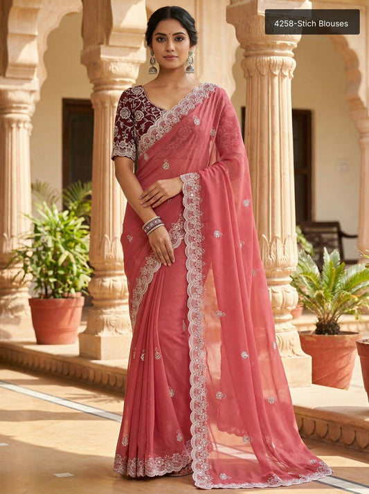 Designer Embellished Saree Collection With Stitched Blouses