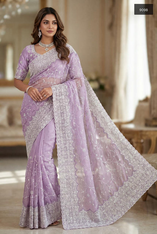 Pastel Dreams: Exclusive Heavily Embroidered Designer Saree Collection