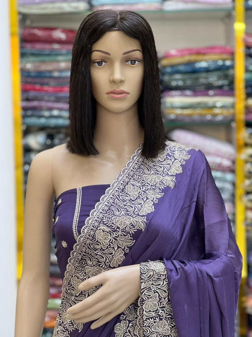 Royal Purple Silk Saree with Heavy Zari Embroidery Border