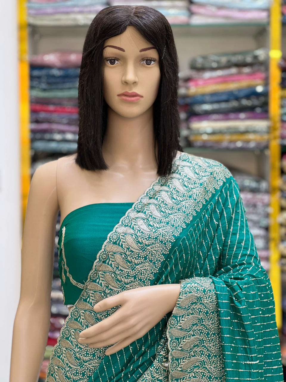 Elegant Vichitra Silk Saree with Rich Zari Embroidery