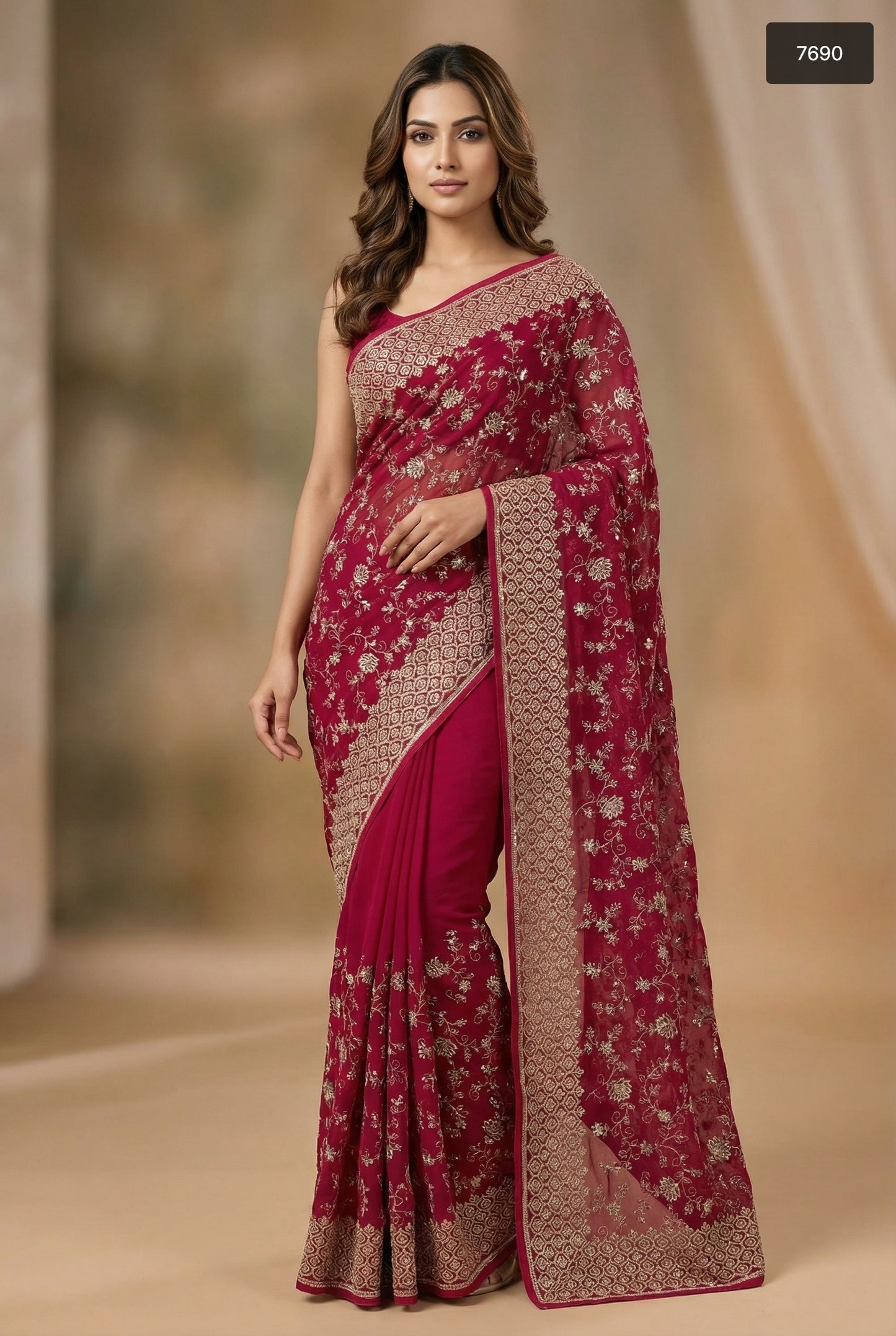 Exquisite Crunchy Fabric With  Zari Work Designer Saree Collection