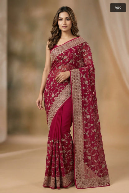 Exquisite Crunchy Fabric With  Zari Work Designer Saree Collection