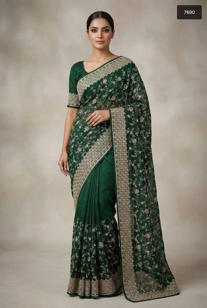 Exquisite Crunchy Fabric With  Zari Work Designer Saree Collection