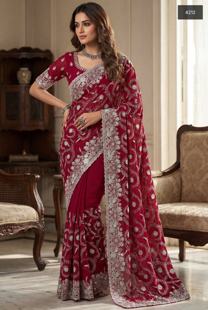 Exquisite Embroidered Saree Collection With Silver Zari Work
