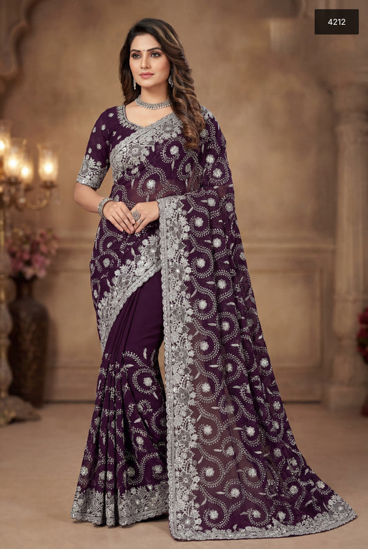 Exquisite Embroidered Saree Collection With Silver Zari Work