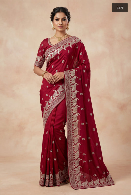 The Heritage Collection Embroidered Vichitra Silk Blend Sarees