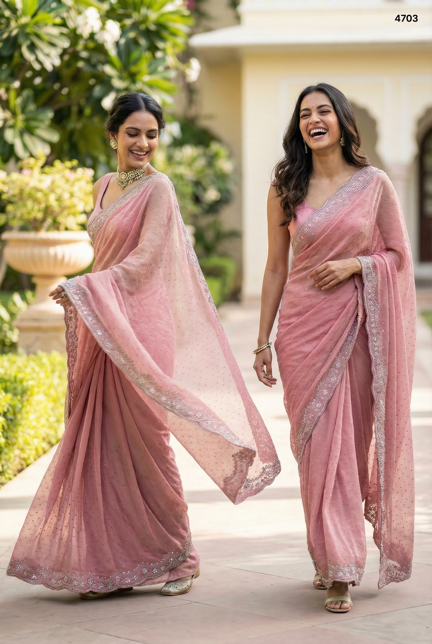 Antique Rose Shimmer Silk Saree with Scalloped Zari Border