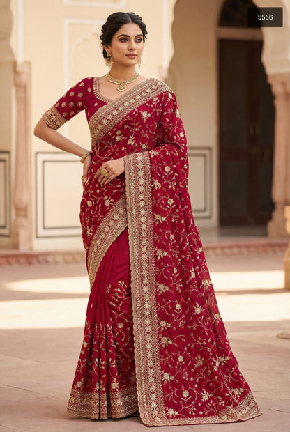 Exquisite Designer Wedding & Party Wear Sarees With All-Over Heavy Zari & Thread  Embroidered Work