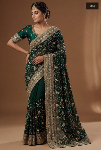Exquisite Designer Wedding & Party Wear Sarees With All-Over Heavy Zari & Thread  Embroidered Work