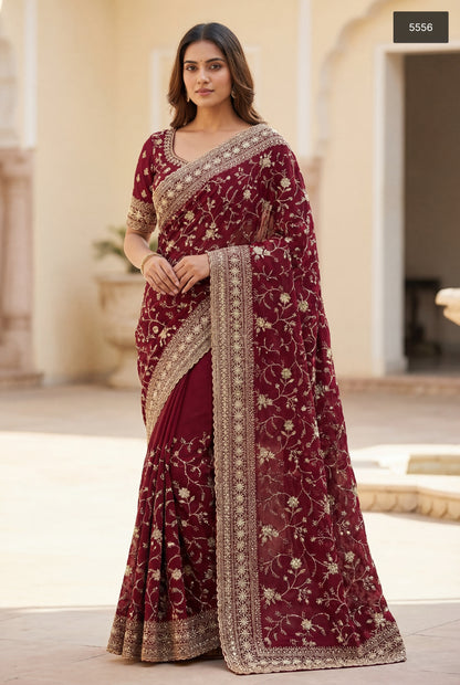 Exquisite Designer Wedding & Party Wear Sarees With All-Over Heavy Zari & Thread  Embroidered Work