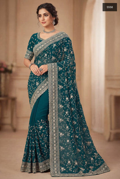 Exquisite Designer Wedding & Party Wear Sarees With All-Over Heavy Zari & Thread  Embroidered Work