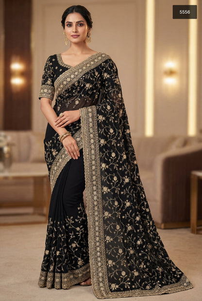 Exquisite Designer Wedding & Party Wear Sarees With All-Over Heavy Zari & Thread  Embroidered Work