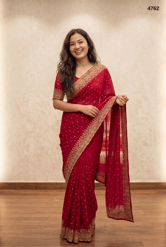 Pink Elegant Party Wear Saree with Golden Woven Border