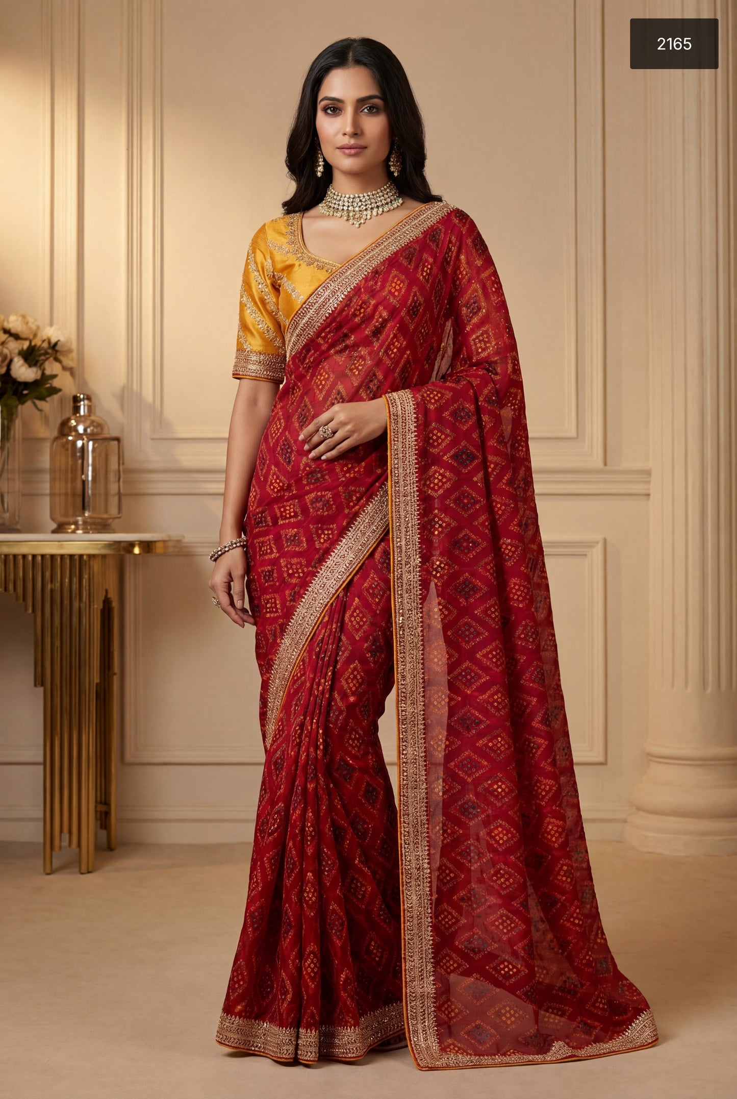 Orange Georgette Bandhej Saree With Sequin & Coding Border