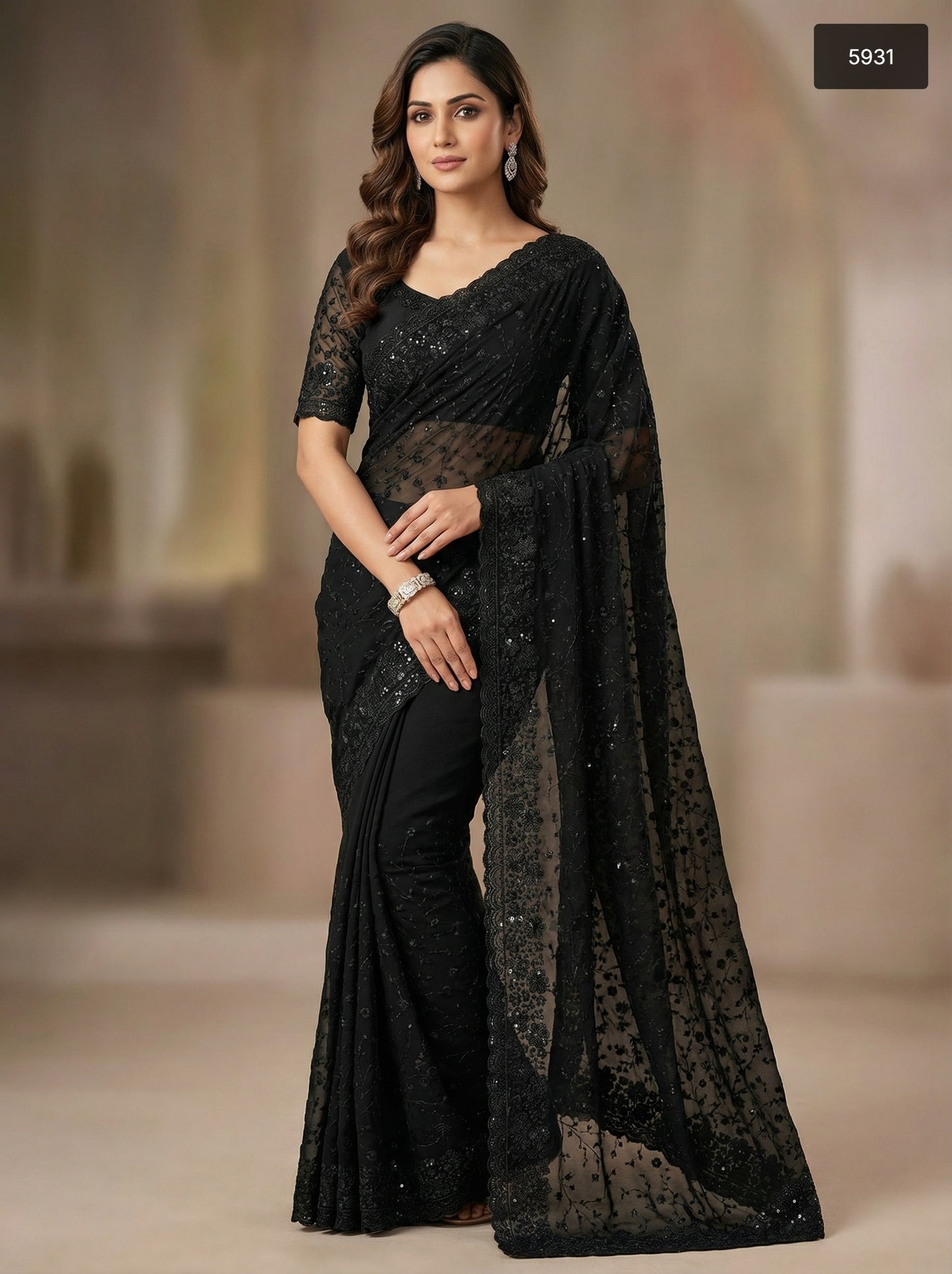 Premium & Stylish Red Sequin Embroidered Saree